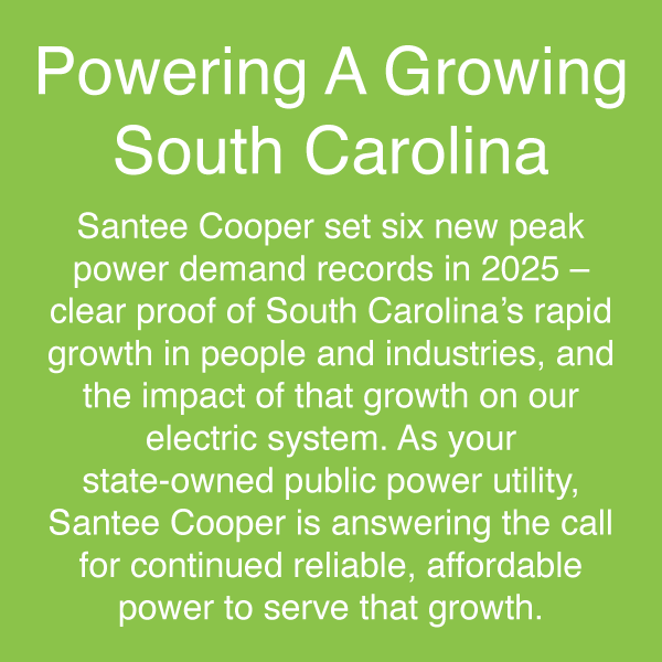 Powering A Growing South Carolina with text on SC lime green background
