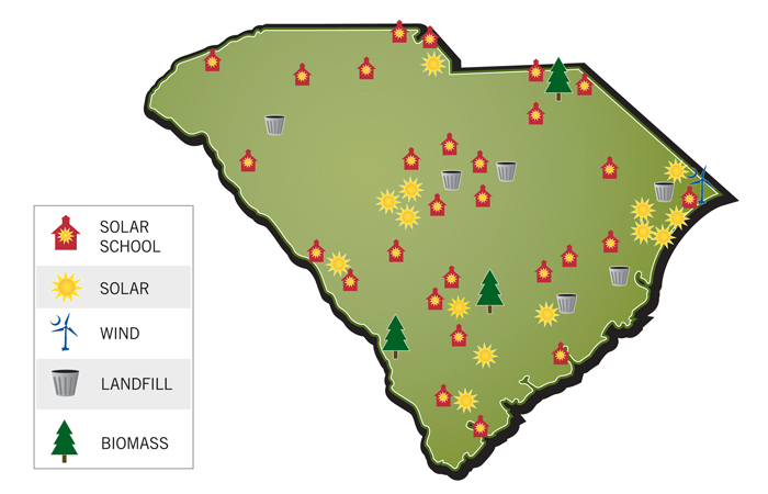 South Carolina map of renewable facilities