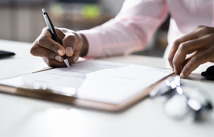 Employee going over paperwork