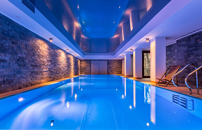 Indoor pool with underwater LED lighting
