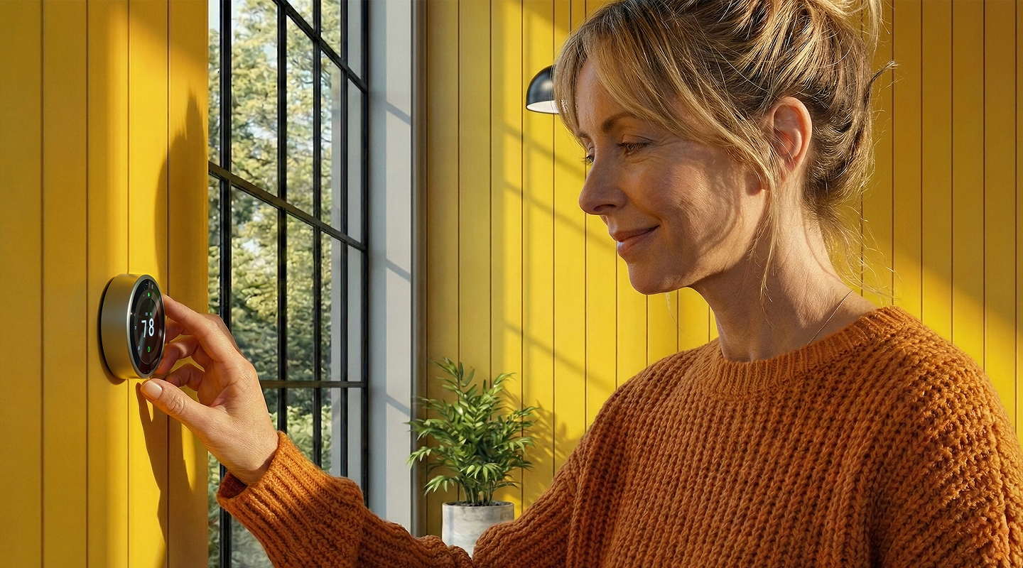 woman changing thermostat setting to 78 degrees for summer