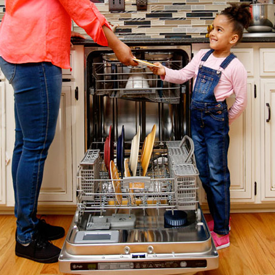 Mom and Daughter at Dishwasher